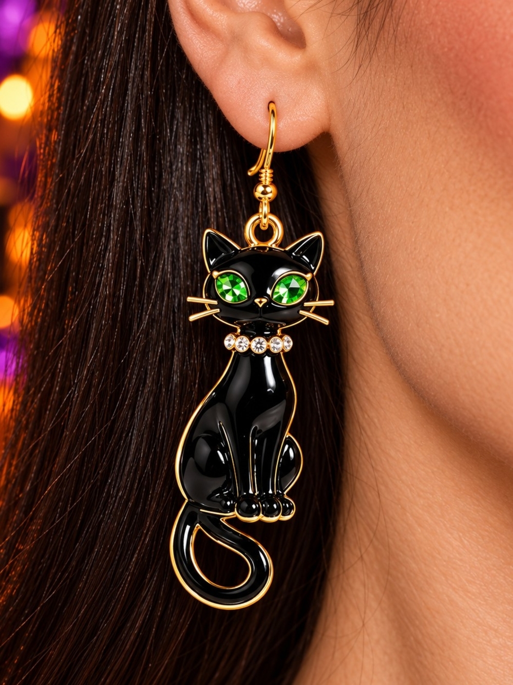 BETSEY JOHNSON HALLOWEEN BLACK CAT EARRINGS